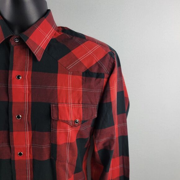 Wrangler Cowboy cut pearl snap plaid red button down shirt 15.5-35 M mens 3192‎ - Picture 3 of 9